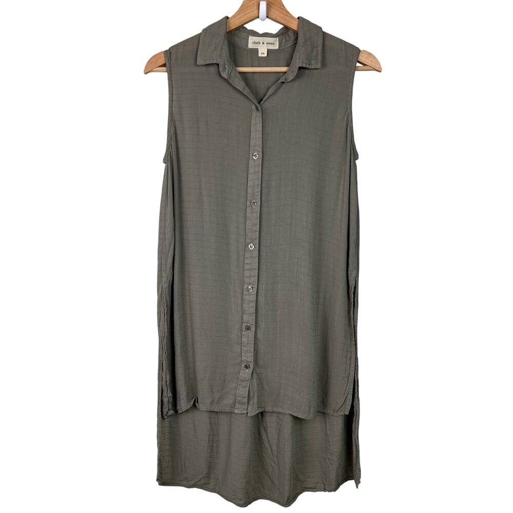Cloth & Stone Women's Size XS Taupe Sleeveless High‎ Low Button Up Tunic Top
